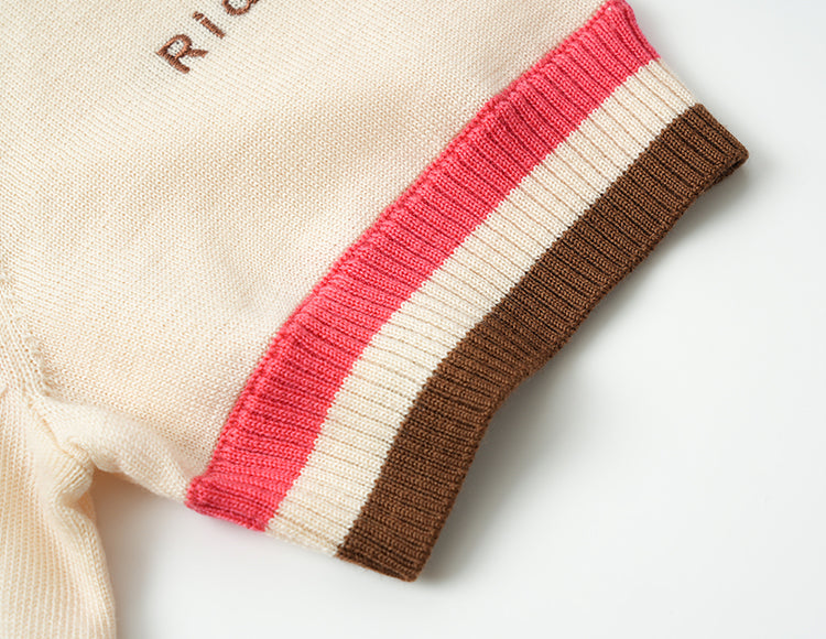 Vintage Half Zip Script Short Sleeve Sweater